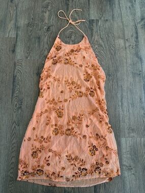 NWOT Orange Beaded Halter Mini Dress - Size XL